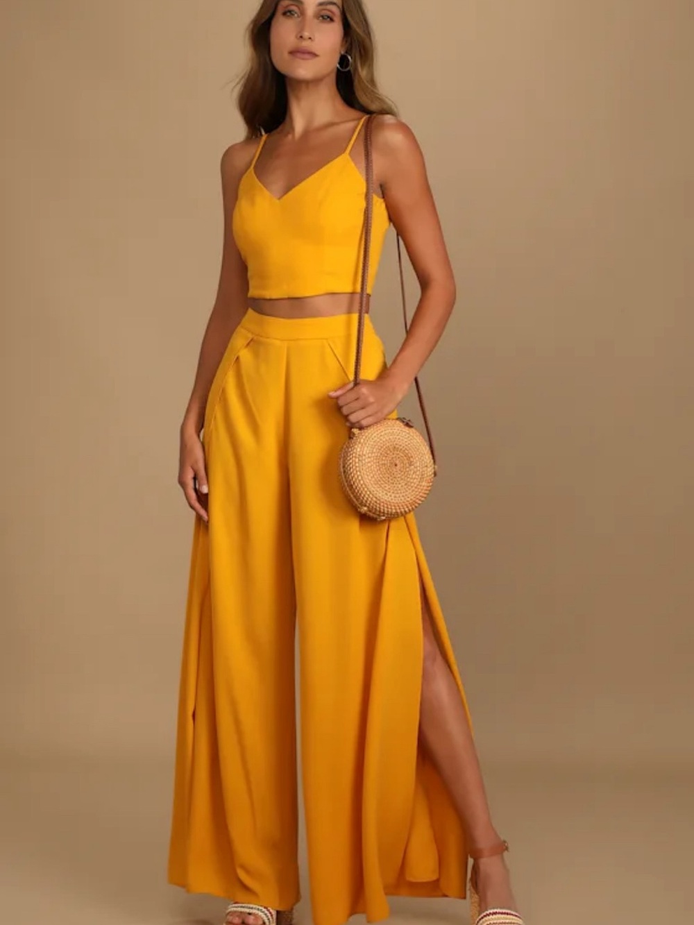 Lulu's Mustard Yellow Split Maxi Skirt